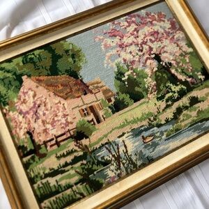 Framed Landscape Tapestry Art with Gold Frame